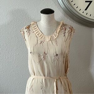Vintage Cream and Brown Novelty Print  Dress